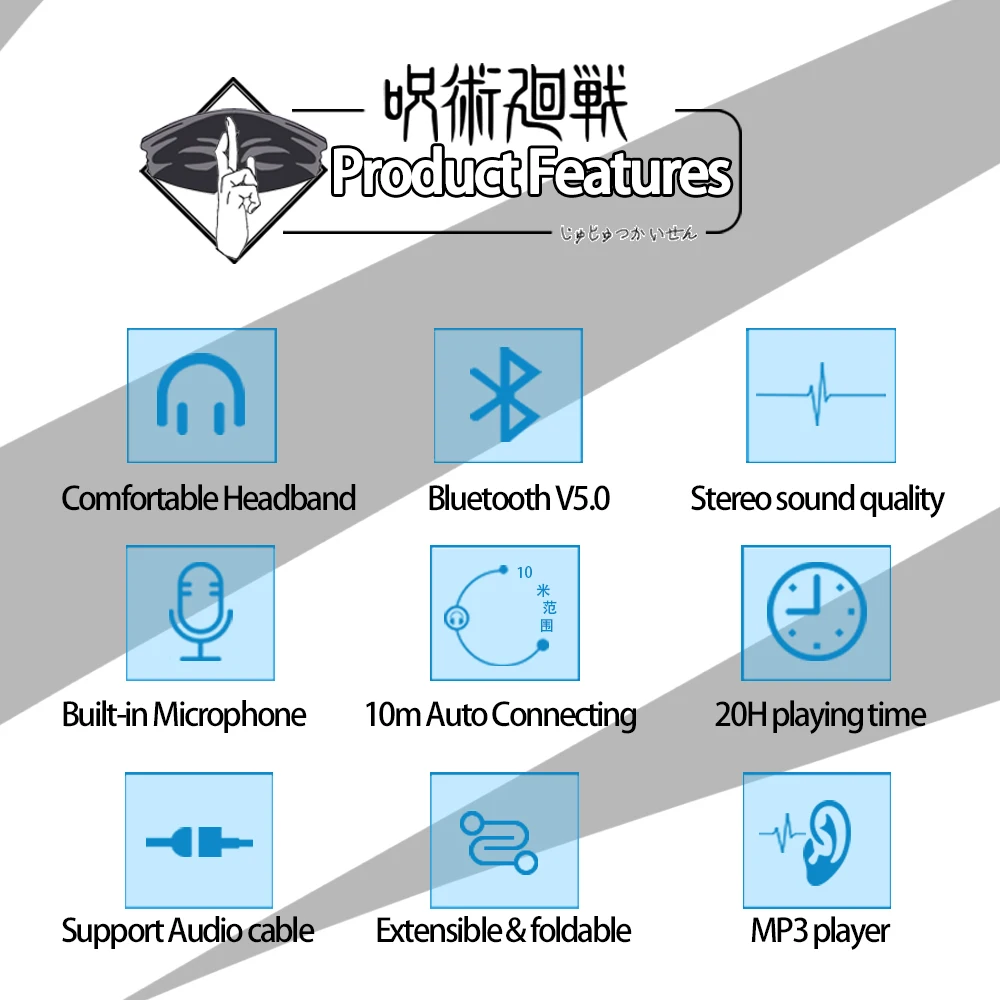 Auriculares para Juegos Cosplay Anime Jujutsu Kaisen Gojou Satoru, Auriculares Bluetooth, Regalo, con Ranura para Tarjeta y Radio FM para IOS y ANDROID - AliExpress - Imagen 6