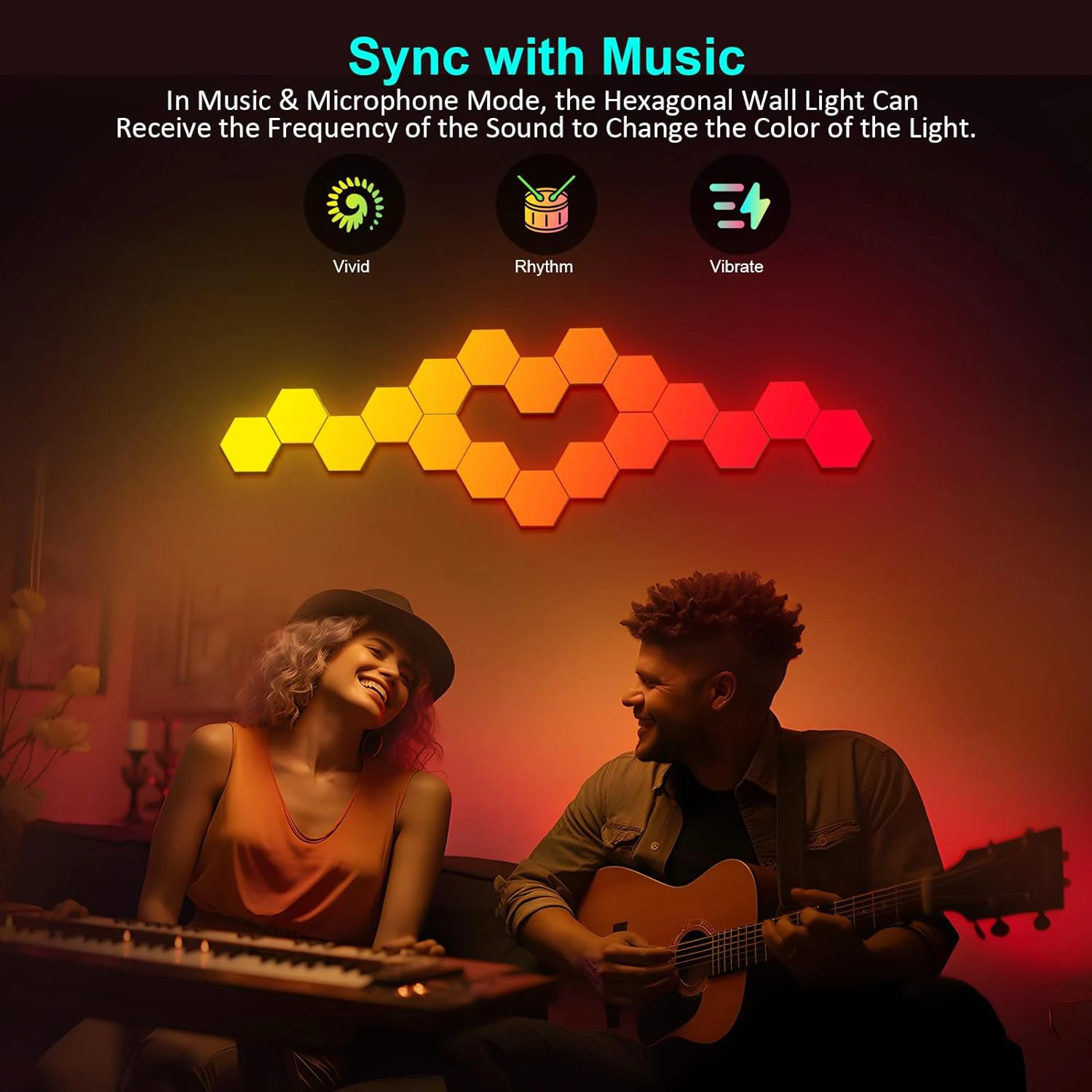 Lámpara de pared Hexagonal LED inteligente, Panel cuántico, sincronización de música, Control por aplicación para sala de juegos, dormitorio, decoración para sala de estar, regalo de cumpleaños y Navidad - Imagen 3