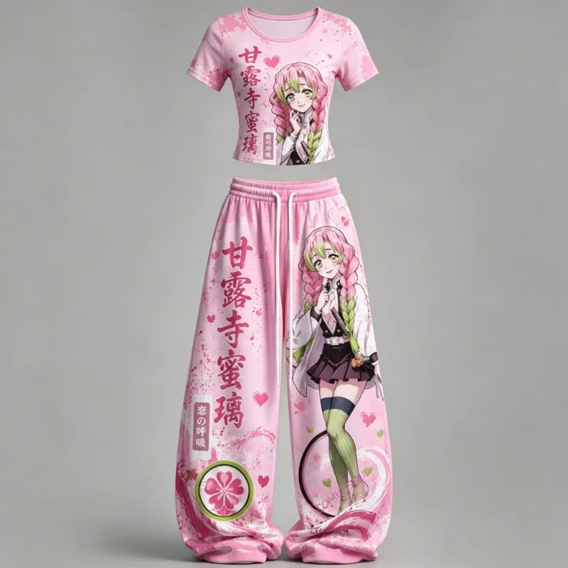 Conjunto de 2 Piezas con Estampado de Anime Japonés para Hombre/Mujer, Estilo Y2K, Camiseta y Pantalones Anchos, Ropa Deportiva Informal, 2026 - AliExpress