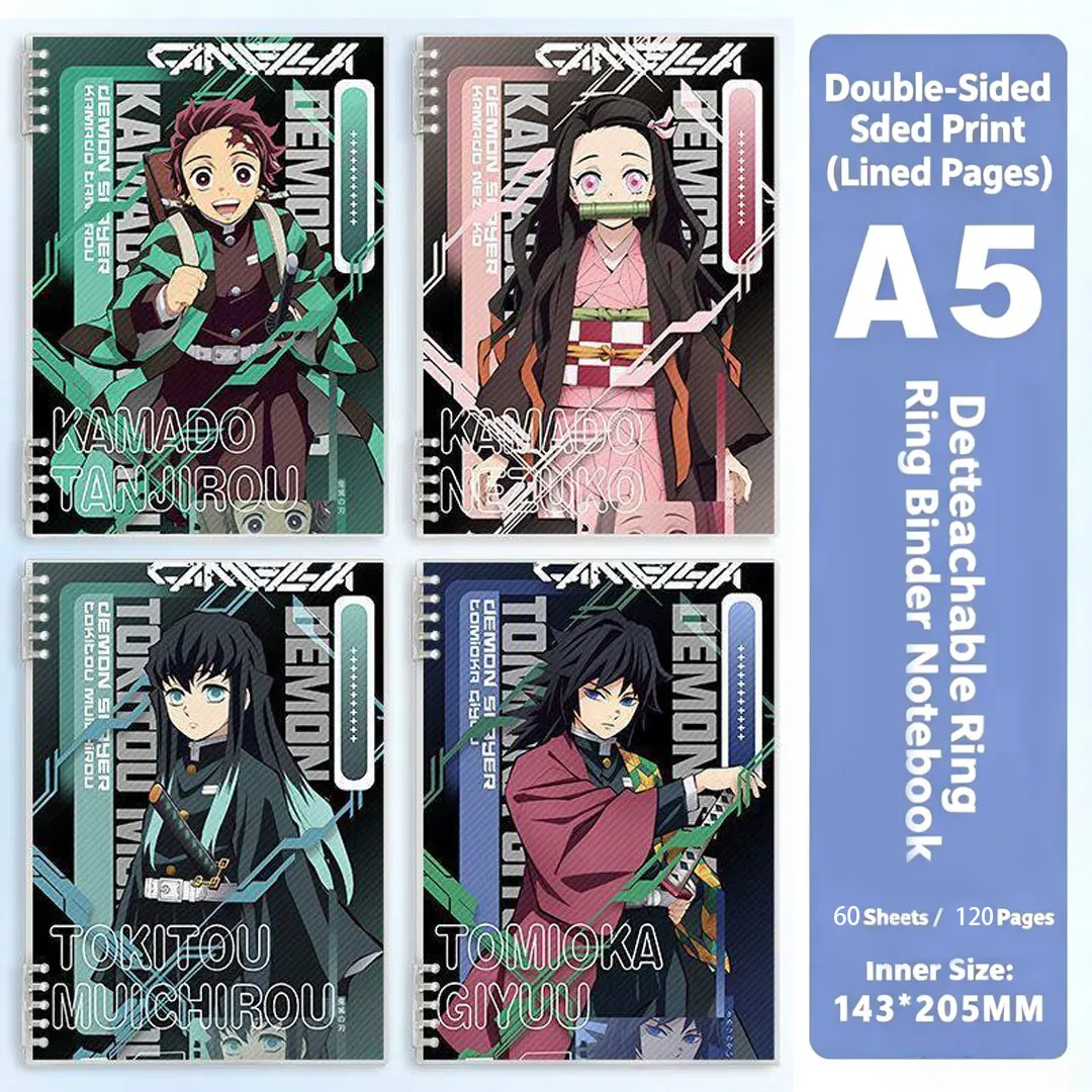 Cuaderno de Anillas Desmontable Demon Slayer A5, Páginas Rayadas, 60 Hojas/120 Páginas, Diario de Anime para la Escuela y Fans - AliExpress - Imagen 4