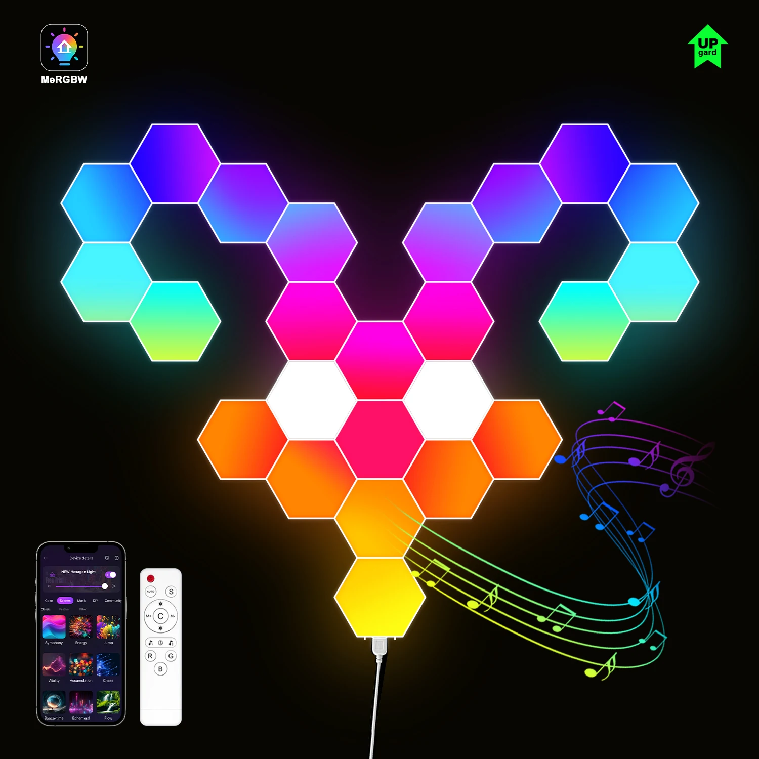 Lámpara de pared Hexagonal LED inteligente, Panel cuántico, sincronización de música, Control por aplicación para sala de juegos, dormitorio, decoración para sala de estar, regalo de cumpleaños y Navidad