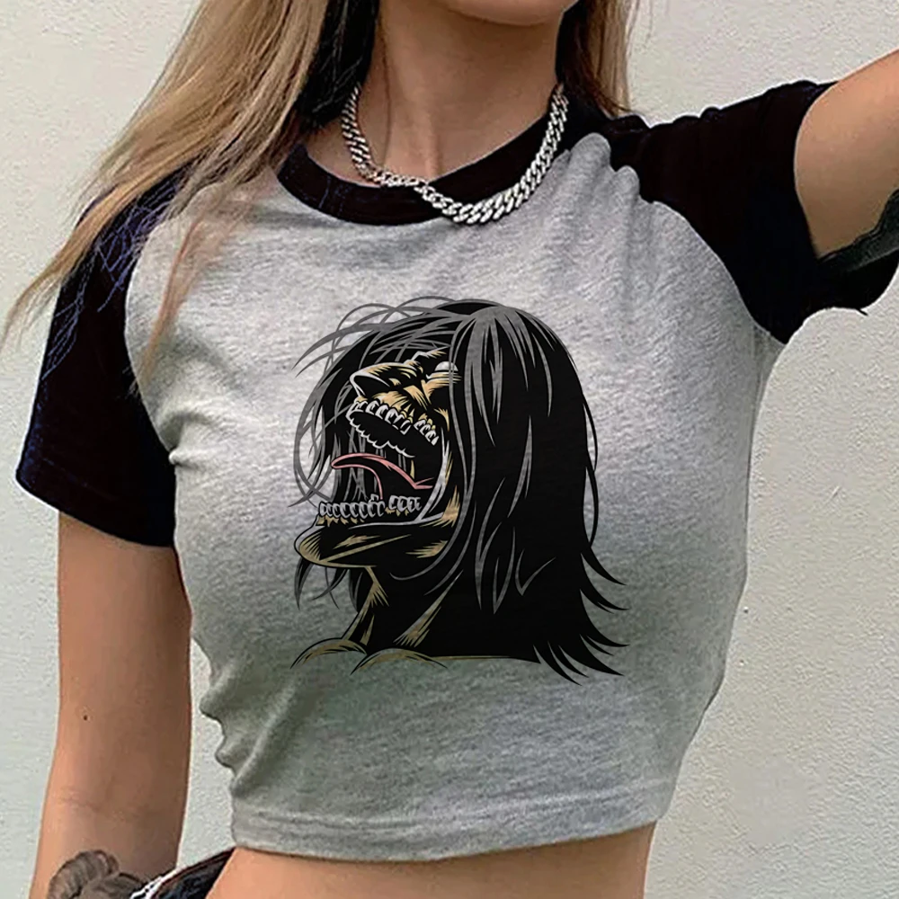 Camiseta corta con estampado de Attack on Titan para mujer, anime, grunge, cutecore - Imagen 3