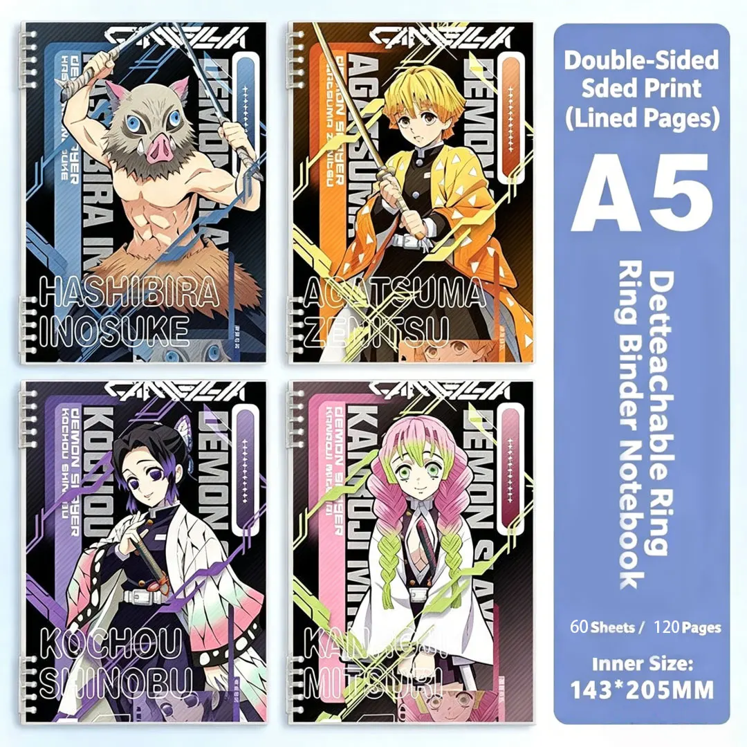 Cuaderno de Anillas Desmontable Demon Slayer A5, Páginas Rayadas, 60 Hojas/120 Páginas, Diario de Anime para la Escuela y Fans - AliExpress - Imagen 3