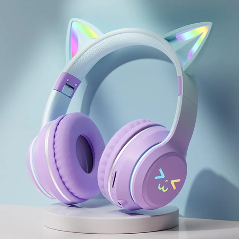 Auriculares inalámbricos con orejas de gato RGB, audífonos luminosos con Bluetooth, micrófono, llamada de chica, reducción de ruido, Hifi, manos libres, venta - AliExpress