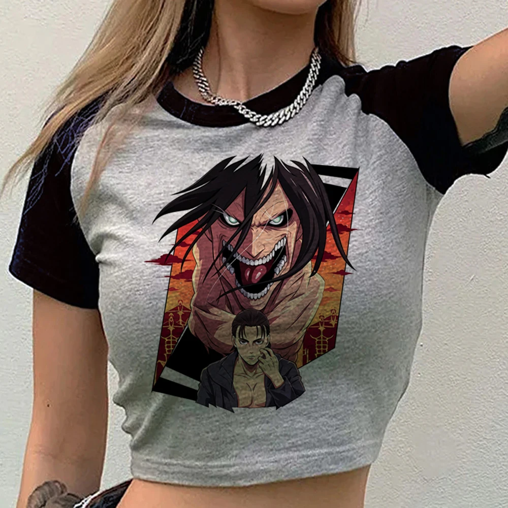 Camiseta corta con estampado de Attack on Titan para mujer, anime, grunge, cutecore - Imagen 4
