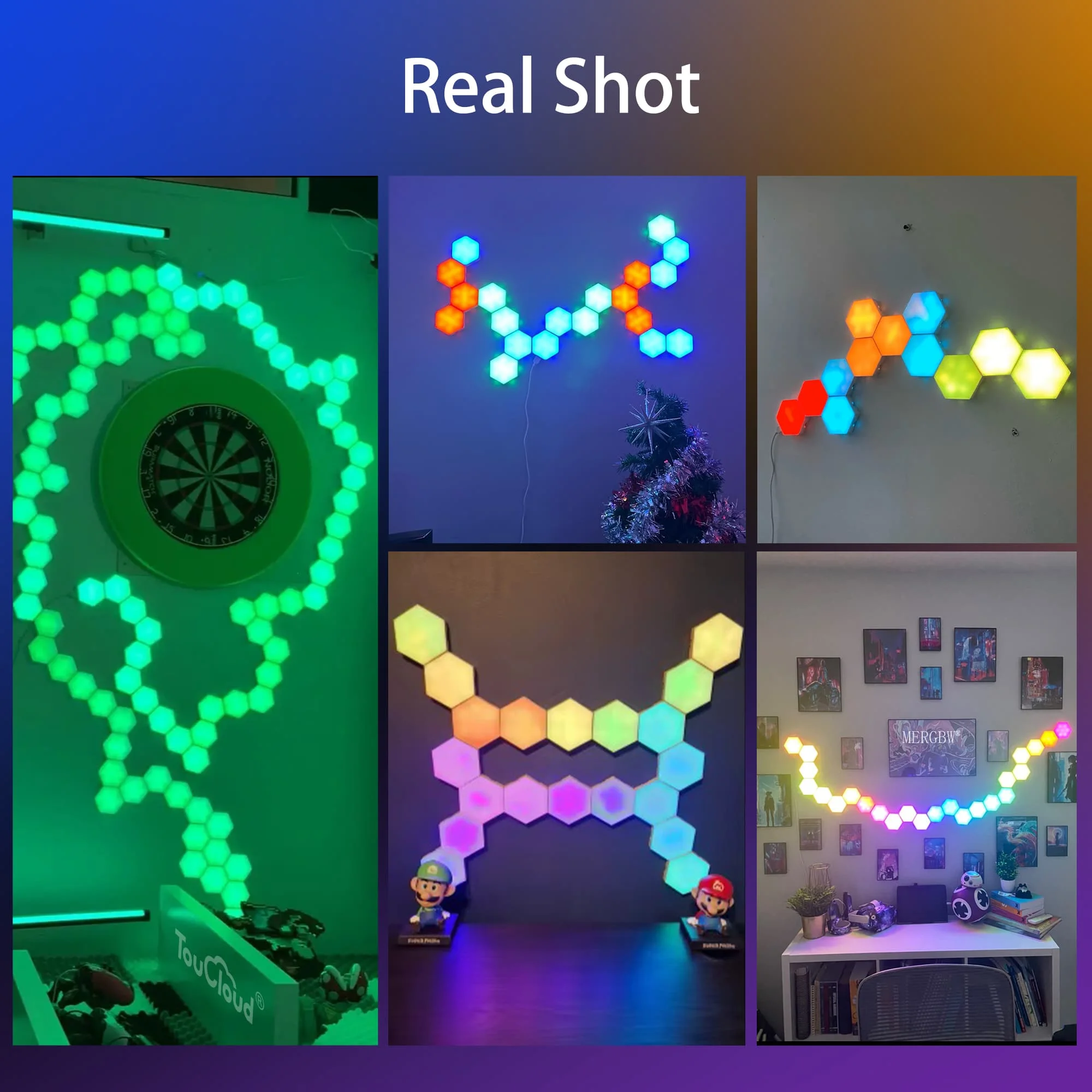Lámpara de pared Hexagonal LED inteligente, Panel cuántico, sincronización de música, Control por aplicación para sala de juegos, dormitorio, decoración para sala de estar, regalo de cumpleaños y Navidad - Imagen 2