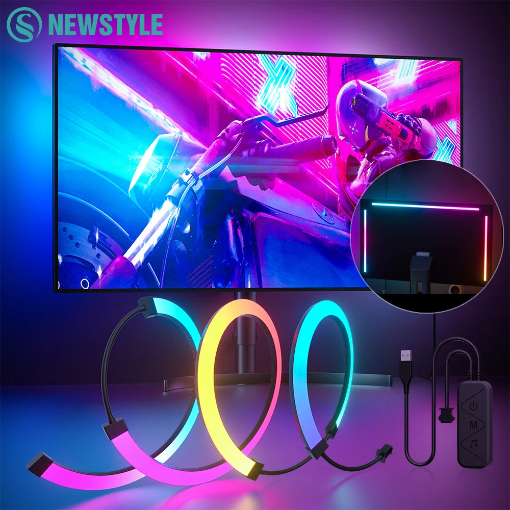 Tira de luces RGB para videojuegos, Monitor con retroiluminación, pantalla LED, sincronización de PC, pantalla de ambiente, aplicación, sincronización de música, decoración, sala de juegos, fiesta