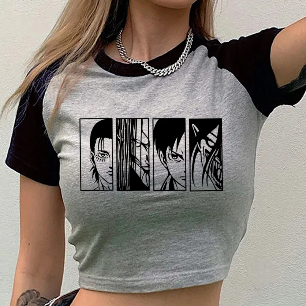 Camiseta corta con estampado de Attack on Titan para mujer, anime, grunge, cutecore - Imagen 5